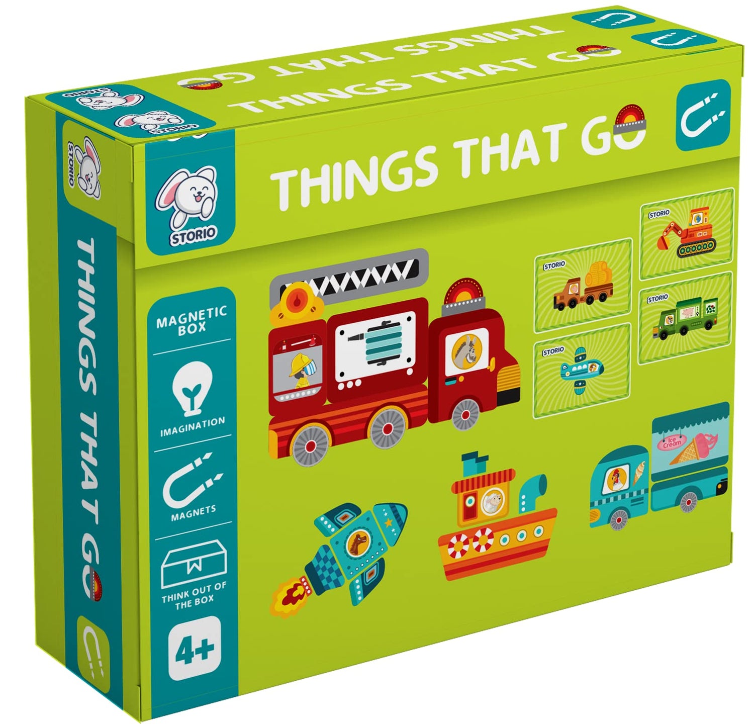 Storio Magnetic Box Series - Things That Go Vehicles Puzzles Toys With Reference Cards and Magnetic Board and Marker To Draw & Play Educational Toy for Kids 2 3 4 Years Boys Girls Montessori Gift Fun & Play for Baby (54 Magnet Pcs)