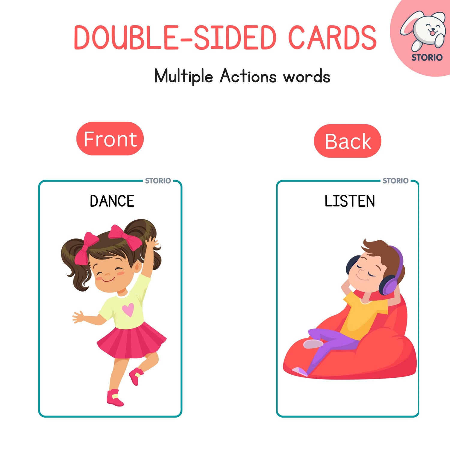 Storio Flash Cards for Kids Early Learning | Easy & Fun Way of Learning 1 Year to 6 Years Babies (Actions)