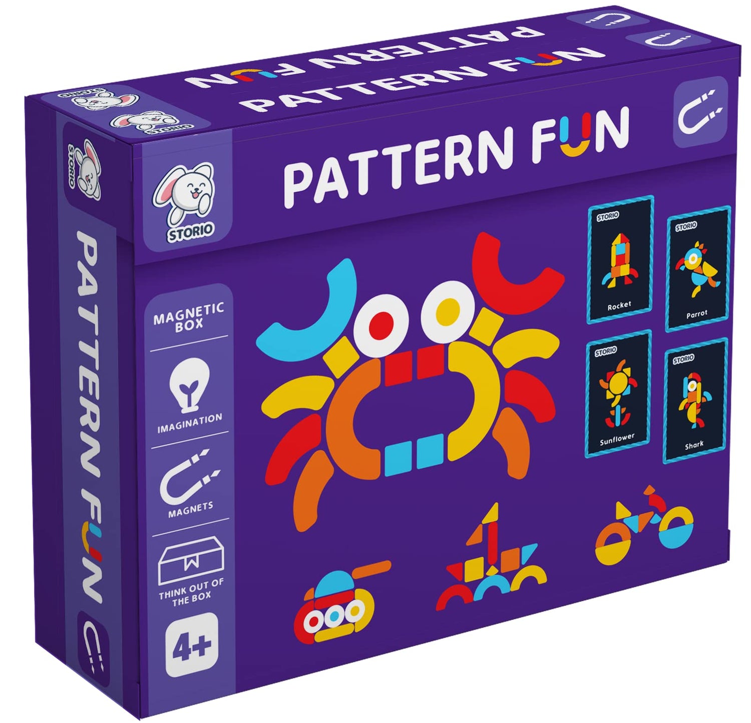 Storio Magnetic Box Series - Pattern Fun Puzzles Toys With Reference Cards and Magnetic Board and Marker To Draw & Play Educational Toy for Kids 2 3 4 Years Boys Girls Montessori Gift Fun & Play for Baby (85+ Magnet Pcs)