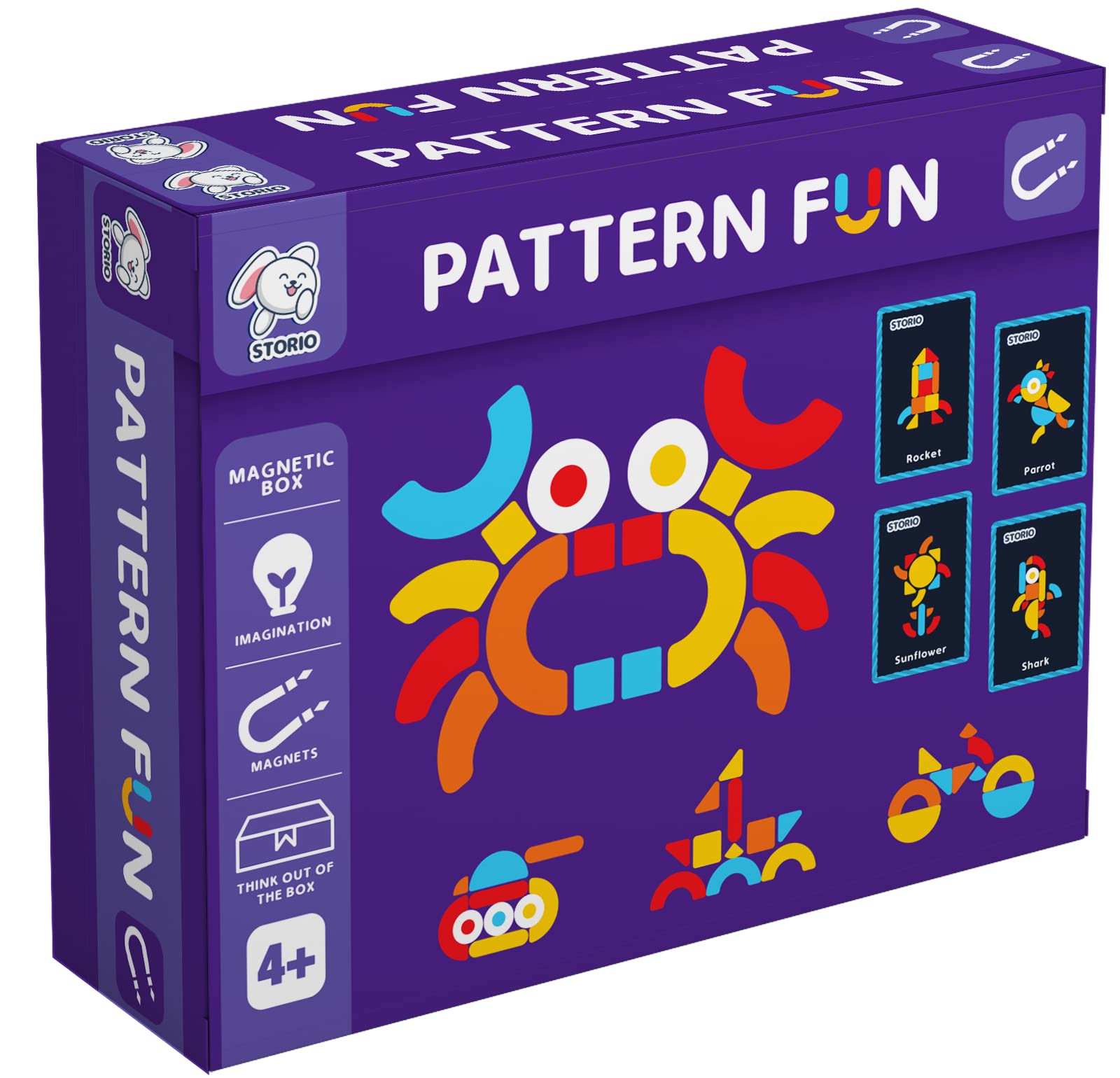 Storio Magnetic Box Series - Pattern Fun Puzzles Toys With Reference Cards and Magnetic Board and Marker To Draw & Play Educational Toy for Kids 2 3 4 Years Boys Girls Montessori Gift Fun & Play for Baby (85+ Magnet Pcs)