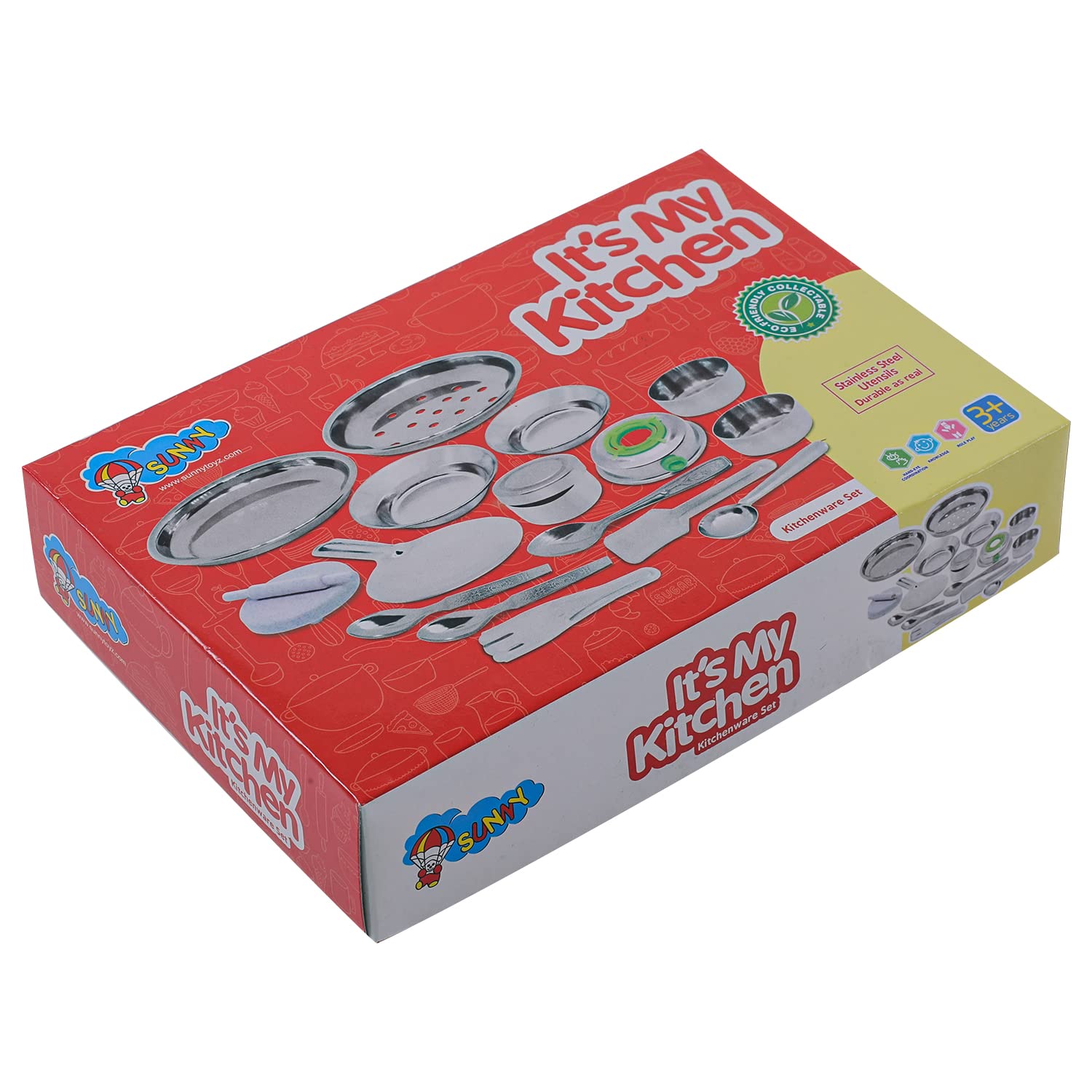 Storio It's My Kitchenware Set Cute Mini Toy Kitchen Stainless Steel Utensils Non Toxic Indian Set for Girls Age 3 Years Plus no Sharp Edges 12 pcs