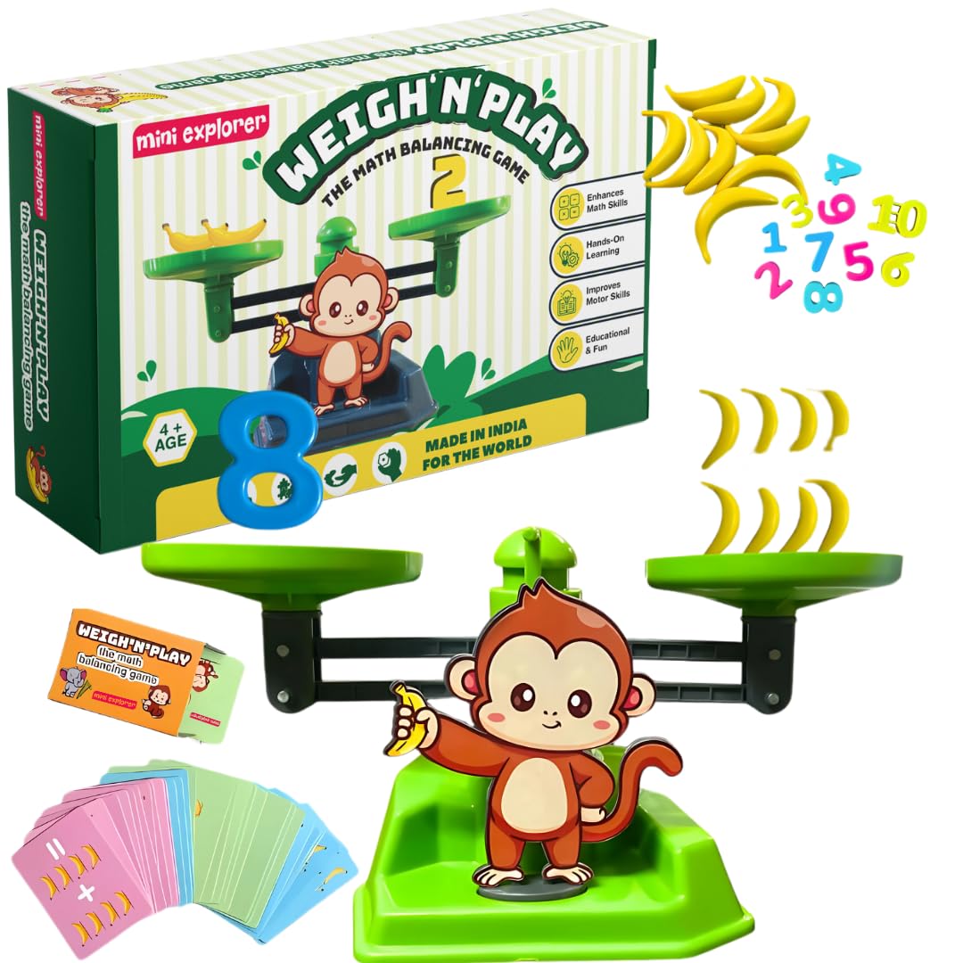 MiniExplorer 2 in 1 Monkey and Banana Balancing Toy for Kids with Educational Math Counting Number Learning Activity Toy Engaging Preschool Game Children's Gift for Boys Girls 3 4 5 6 7 8 Years