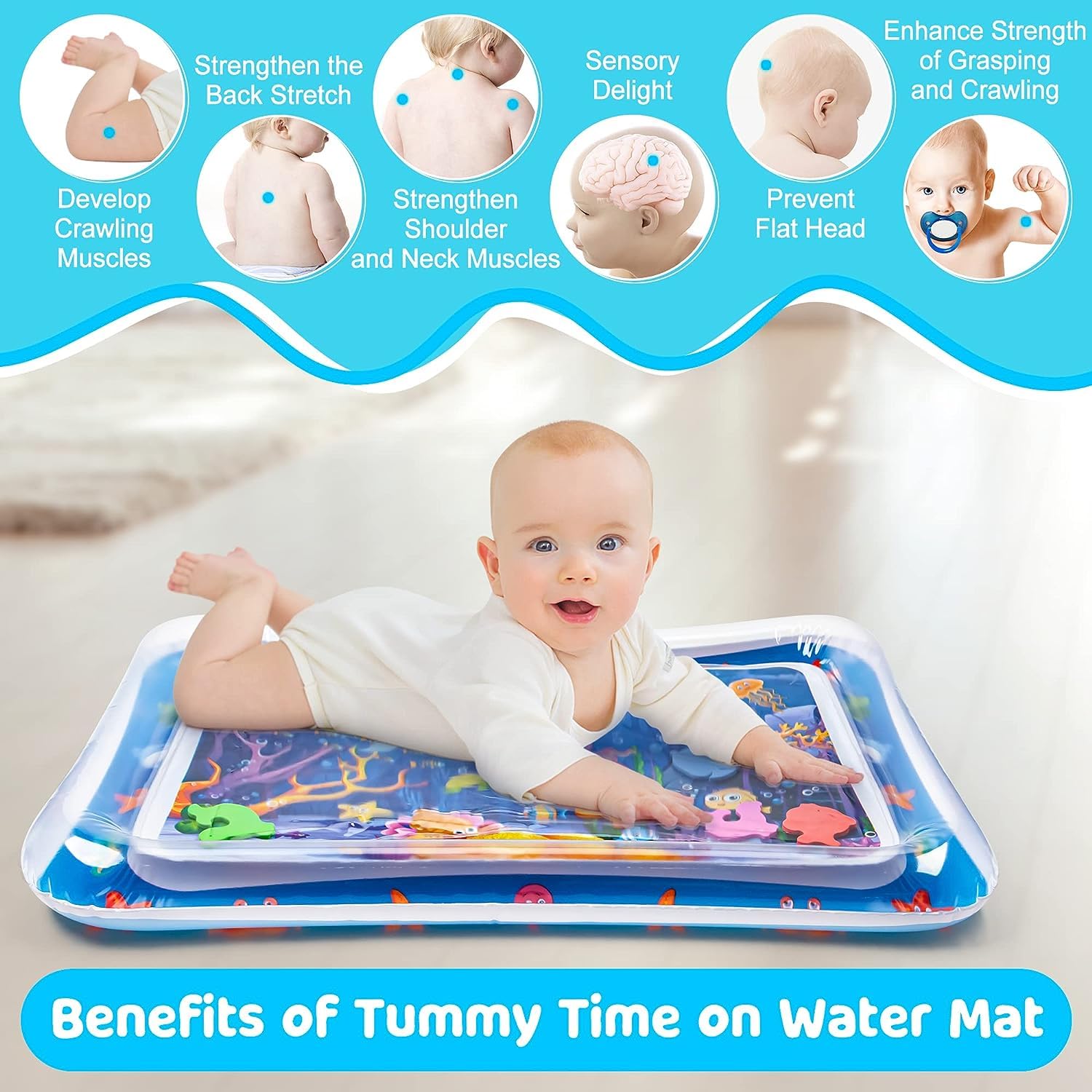 Storio Tummy Time Mat Premium Baby Water Play Mat for Infants and Toddlers Baby Toys for 3 to 24 Months, Strengthen Your Baby's Muscles, Portable