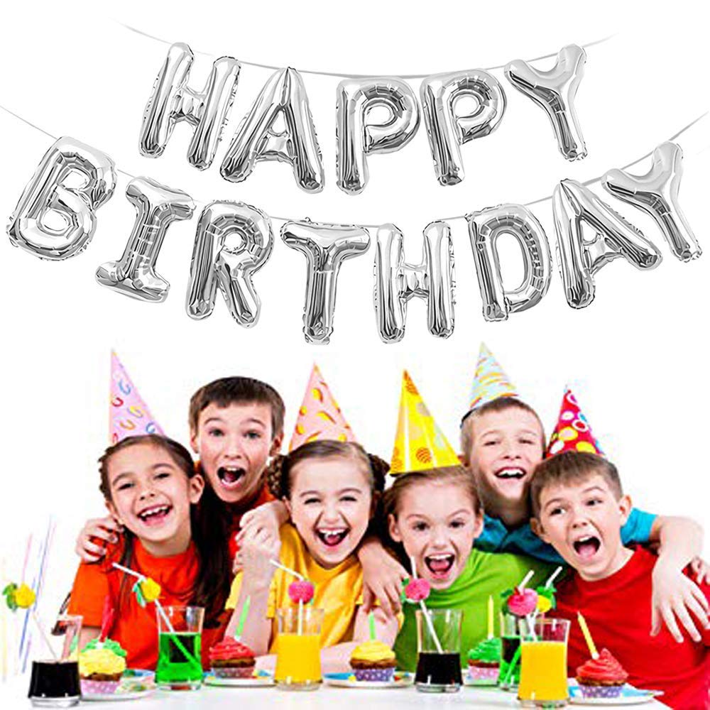 LUXZURY by Storio 16 Inch Happy Birthday Letter Foil Balloon Birthday Party Supplies, Happy Birthday Balloons for Party Decoration - Silver