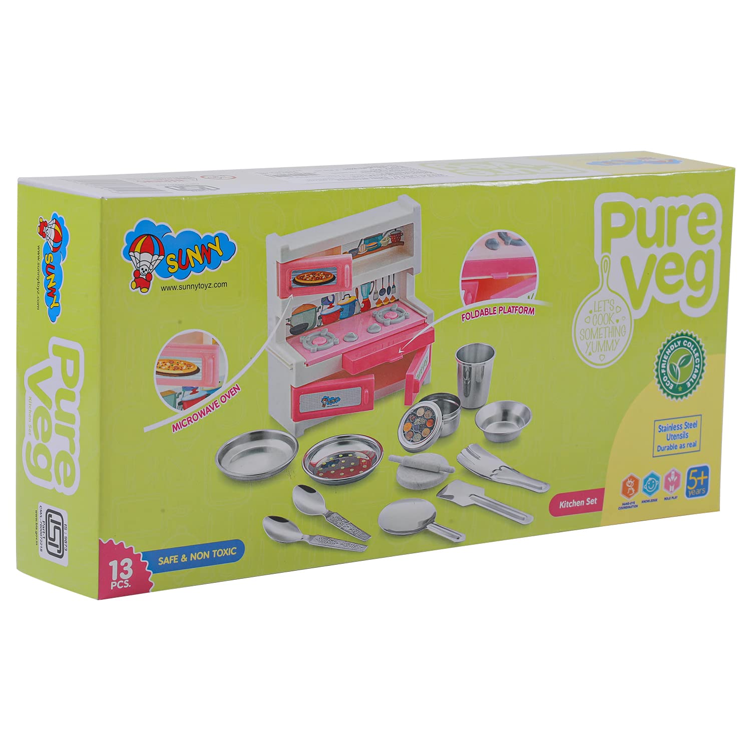 Storio Pure Veg Kitchenware Toy Set Non Toxic Stainless Steel Cooking Accessories for Girls Age 3 Years Plus 6 Pieces