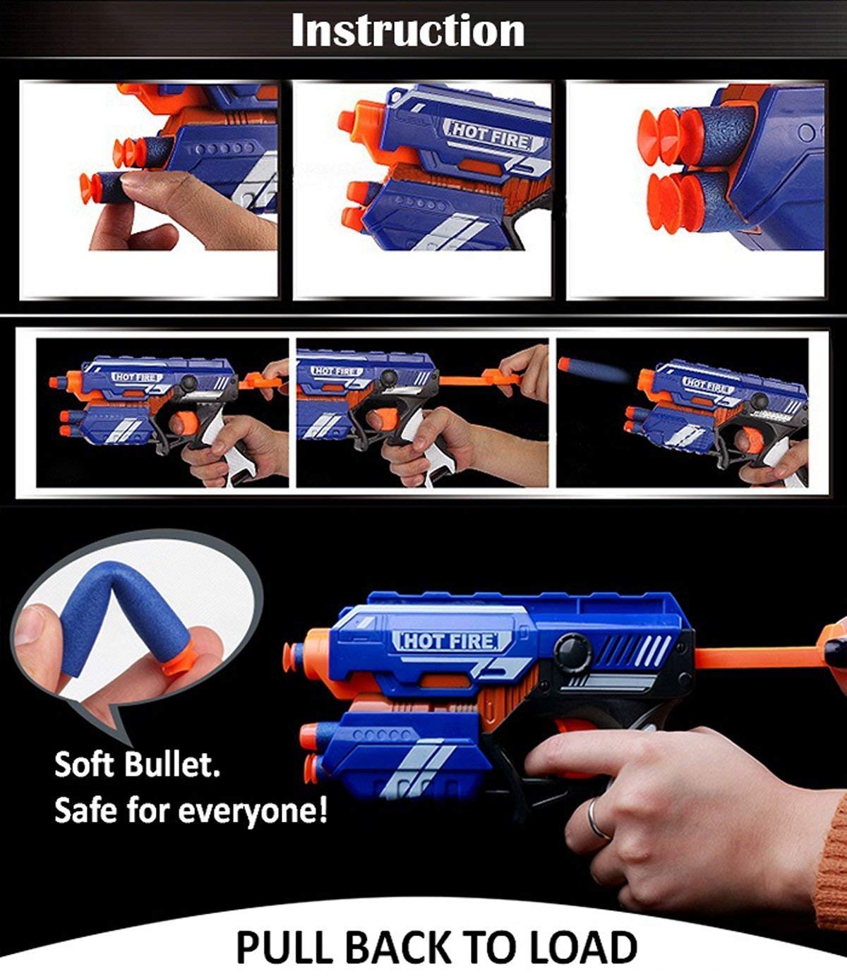 Storio Blaze Storm Hot Fire Soft Bullet Gun Toy with 10 Safe Soft Foam Bullets, Fun Target Shooting Battle Fight Game for Kids Boys (Blaze Storm- Hot Fire)