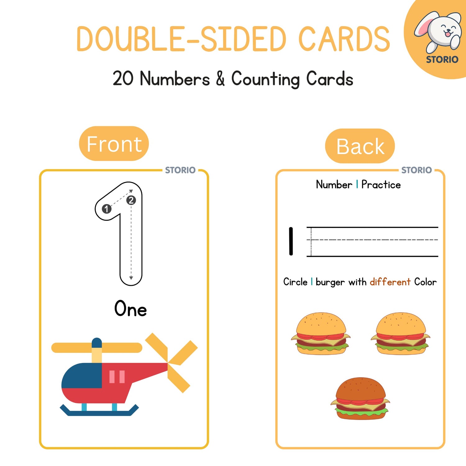 Storio Flash Cards for Kids Early Learning | Easy & Fun Way of Learning 1 Year to 6 Years Babies (123 Numbers & Counting)