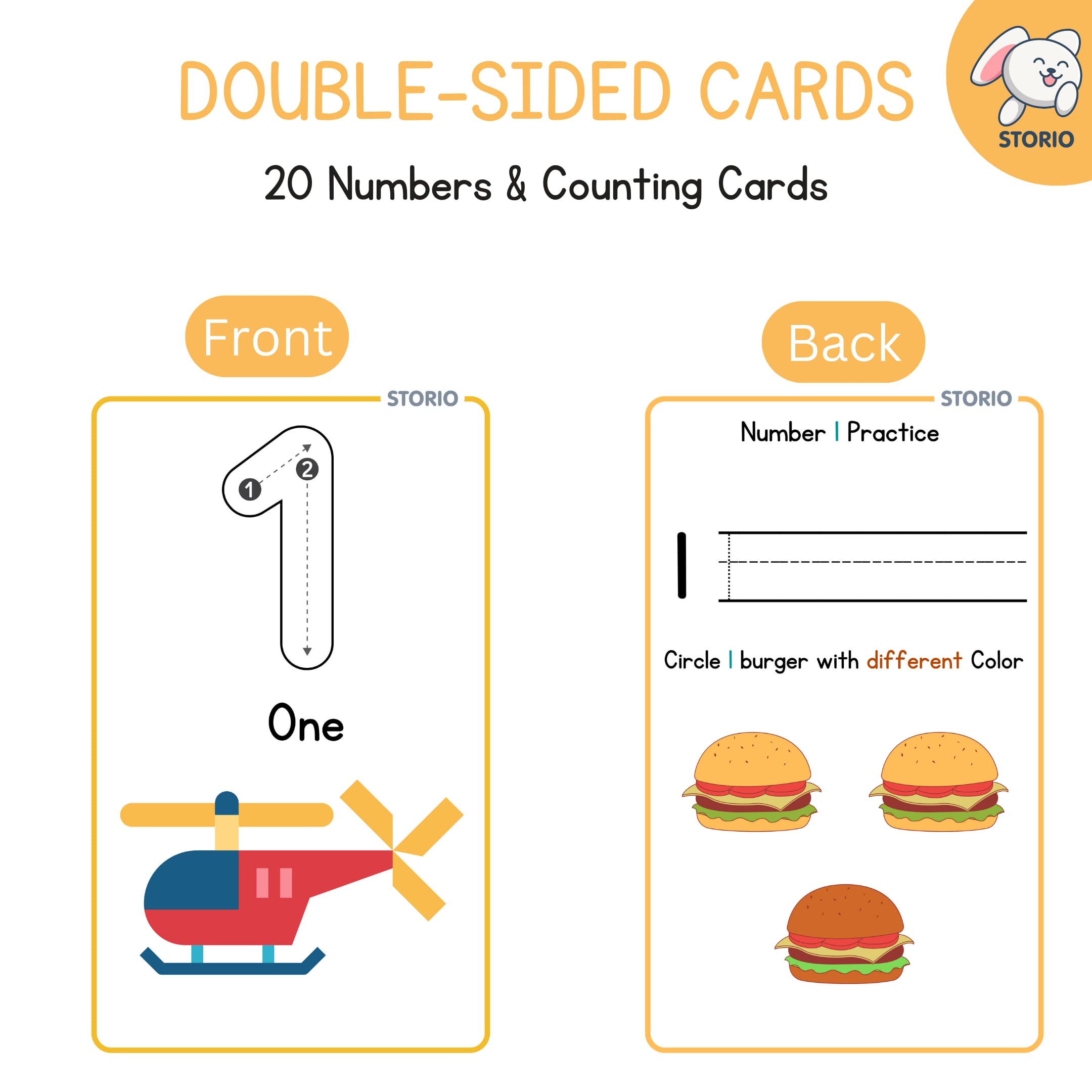 Storio Flash Cards for Kids Early Learning | Easy & Fun Way of Learning 1 Year to 6 Years Babies (123 Numbers & Counting)