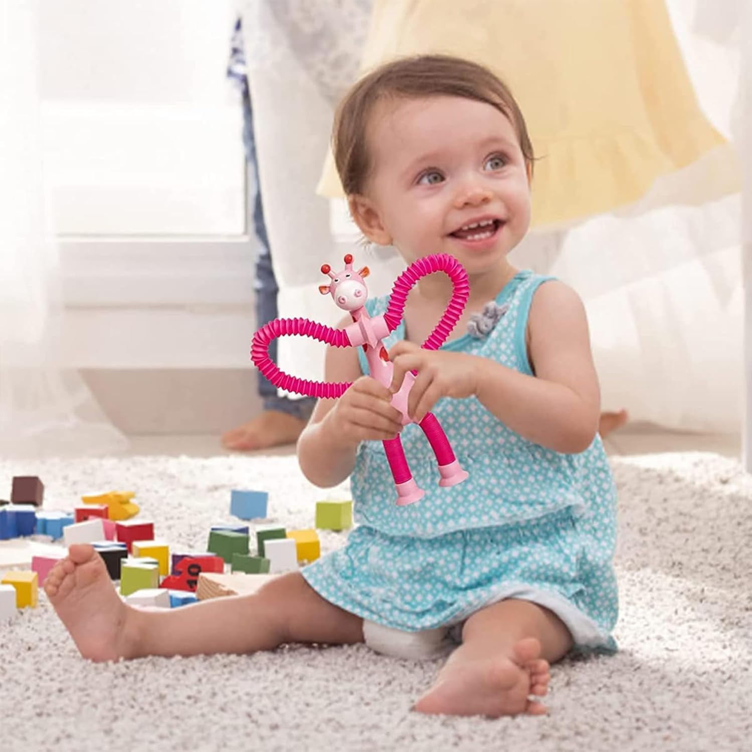 Toysbuddy Pack of 2 Telescopic Suction Cup Pop Tube Toy for Kids | Pull String Travel Toy for Toddlers & Babies | Light-Up Robot Tube for Boys & Girls | Unique Sensory Gift for Flights & Cars