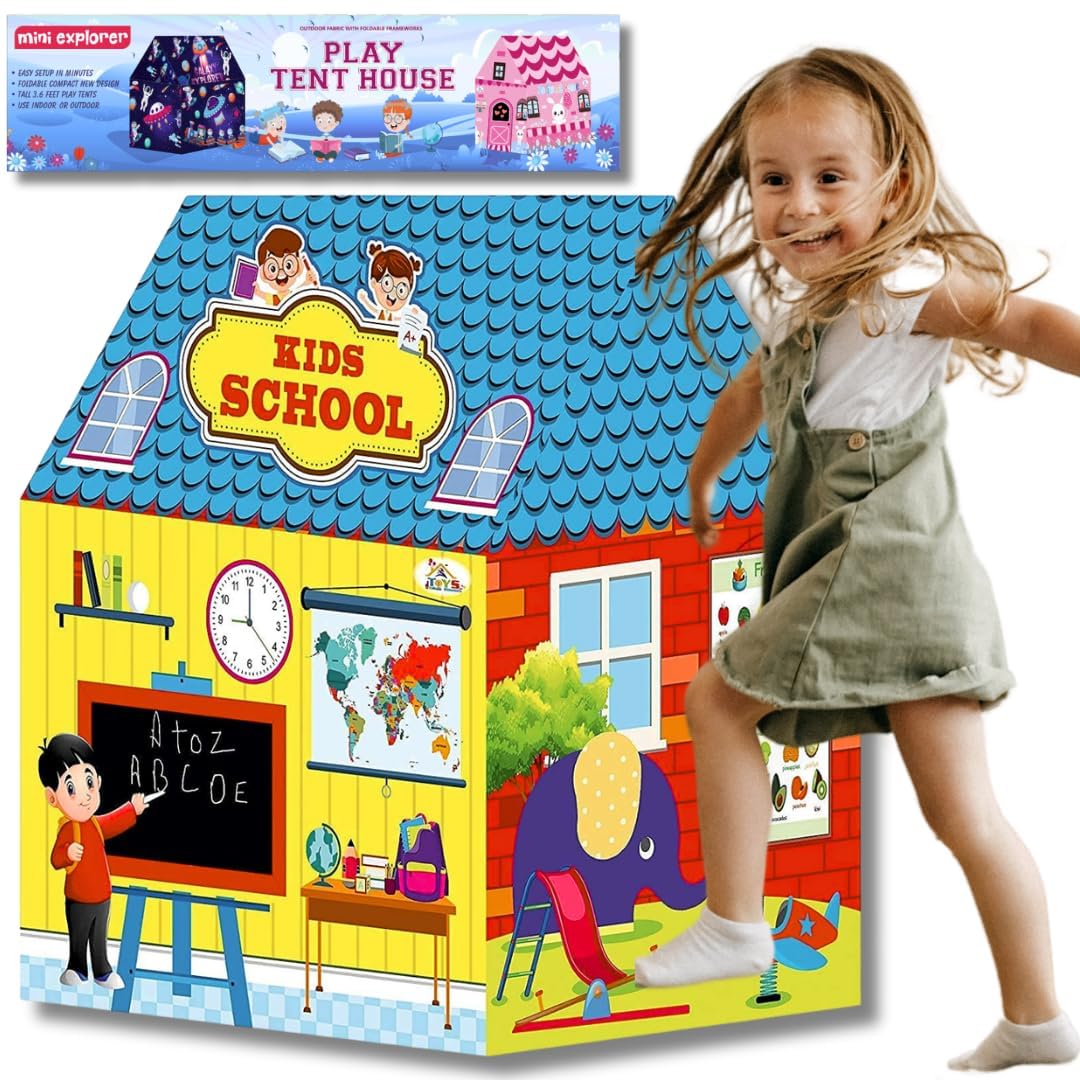 MiniExplorer School Theme Play Tent House for Kids Toys for 2 3 5 6 to 8 Years Old Girls Boys|Water Repellent Big Size|BIS Approved -School