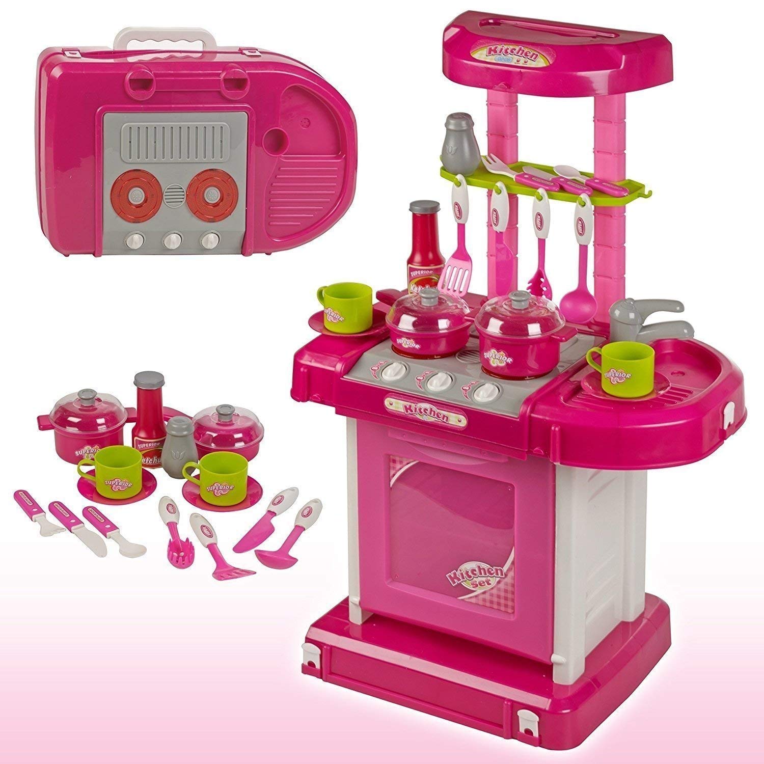 Storio Luxurious Kitchen Play Set with Accessories, Light and Music Toy for Girls, Boys