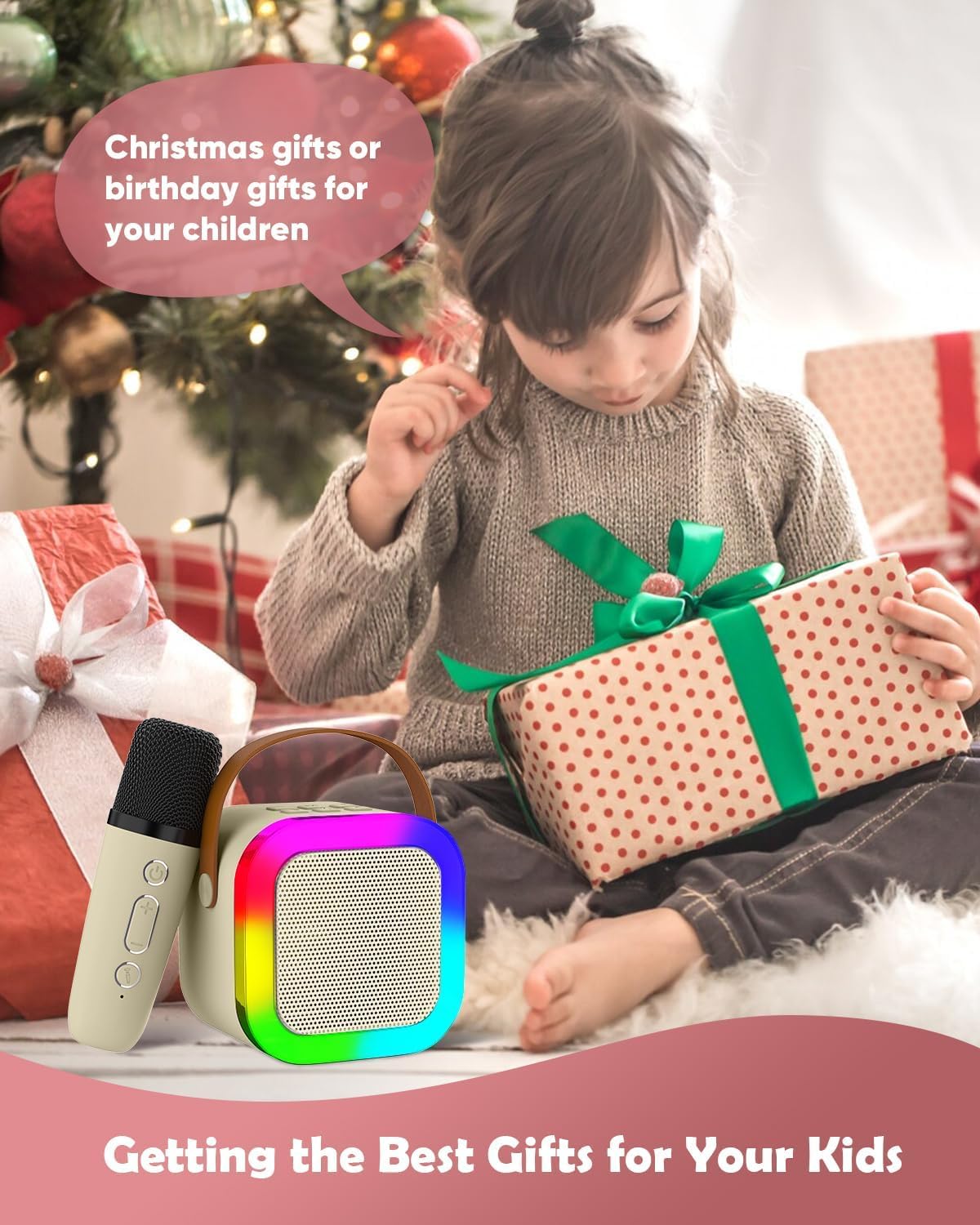 Storio Rechargeable Wireless Mini Portable Bluetooth Karaoke Machine | Bluetooth Speaker with Microphone & LED Lights - Kids Music Singing Toys for Girl Boy Birthday Gift Ideas