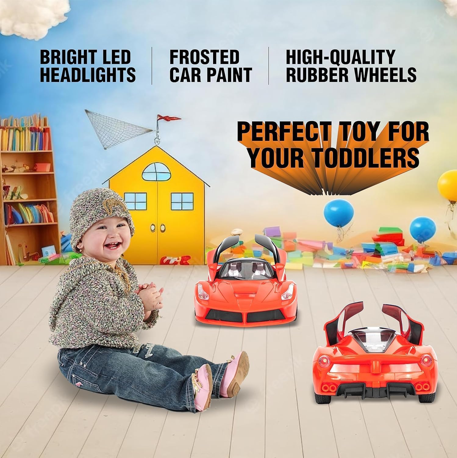 Storio Rechargeable RC Remote Control Racing Super Car | Openable Doors & LED Lights | High-Performance Speed Car Toy for Kids - Red