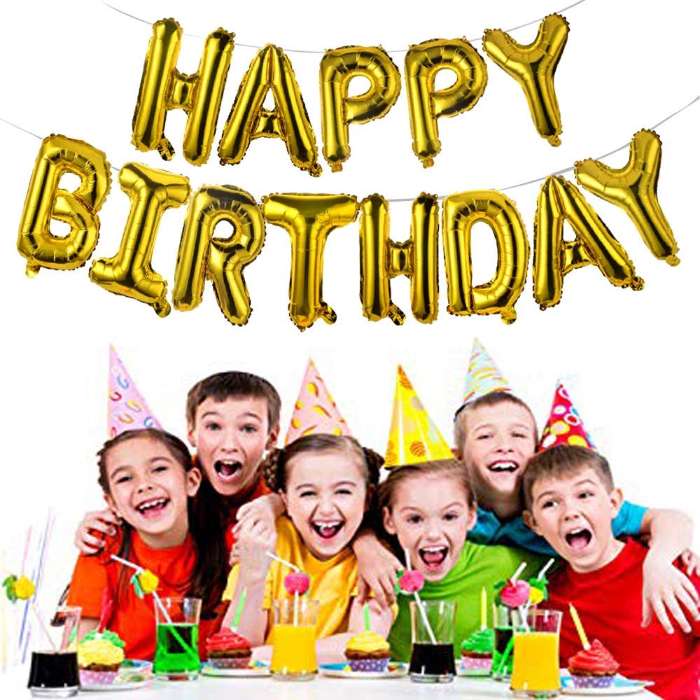 LUXZURY by Storio 16 Inch Happy Birthday Letter Foil Balloon Birthday Party Supplies, Happy Birthday Balloons for Party Decoration - Gold Golden