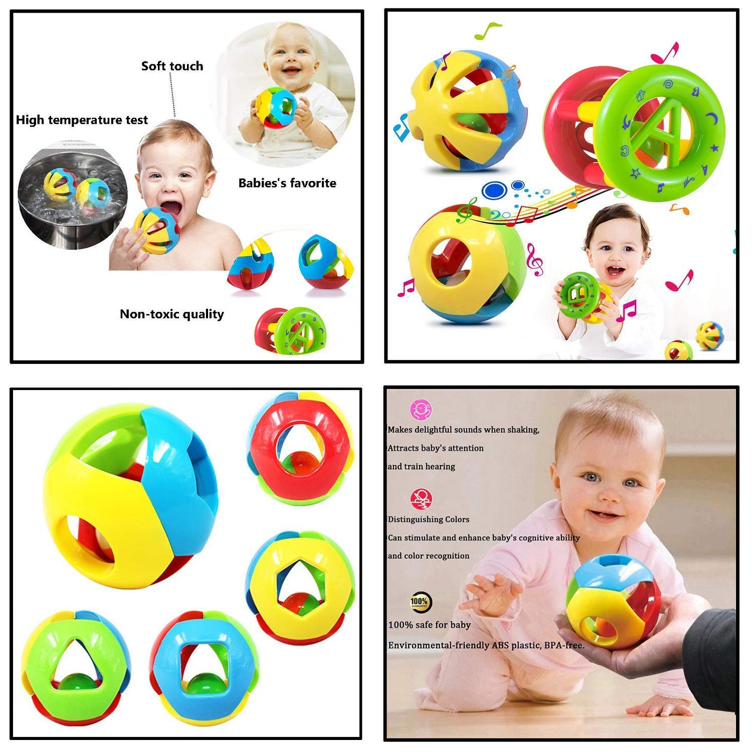 Storio Kid's Non-Toxic, Shake and Grab Ball, Educational and Developmental Toys with Storage Bag Baby Rattles-Set of 3