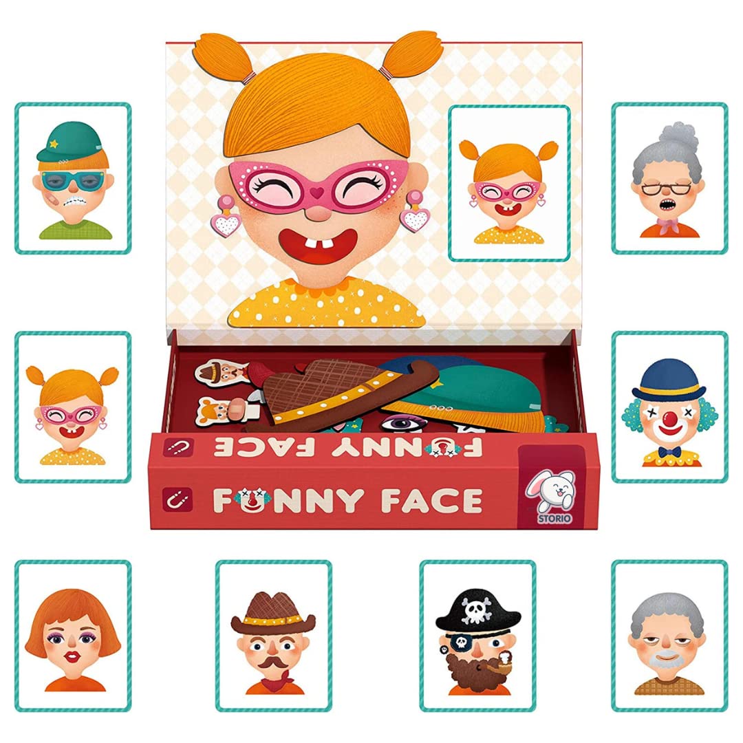 Storio Magnetic Box Series - Funny Faces Puzzles Toys With Reference Cards and Magnetic Board and Marker To Draw & Play Educational Toy for Kids 2 3 4 Years Boys Girls Montessori Gift Fun & Play for Baby (60 Magnet Pcs)
