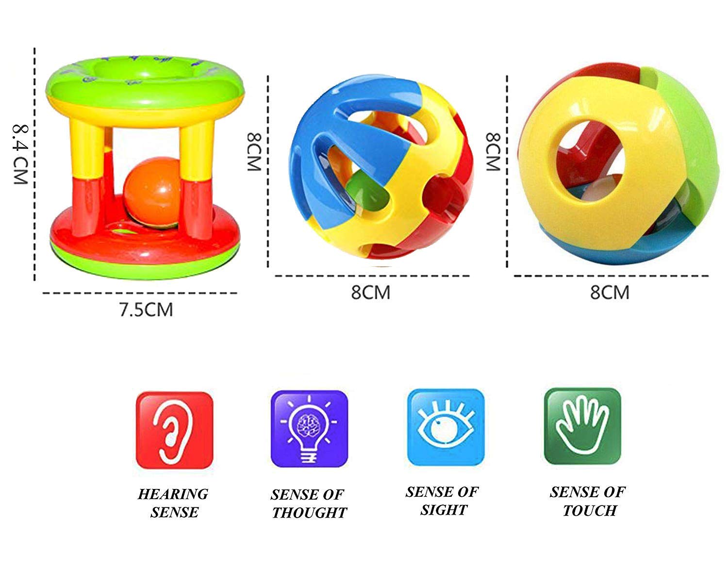 Storio Kid's Non-Toxic, Shake and Grab Ball, Educational and Developmental Toys with Storage Bag Baby Rattles-Set of 3