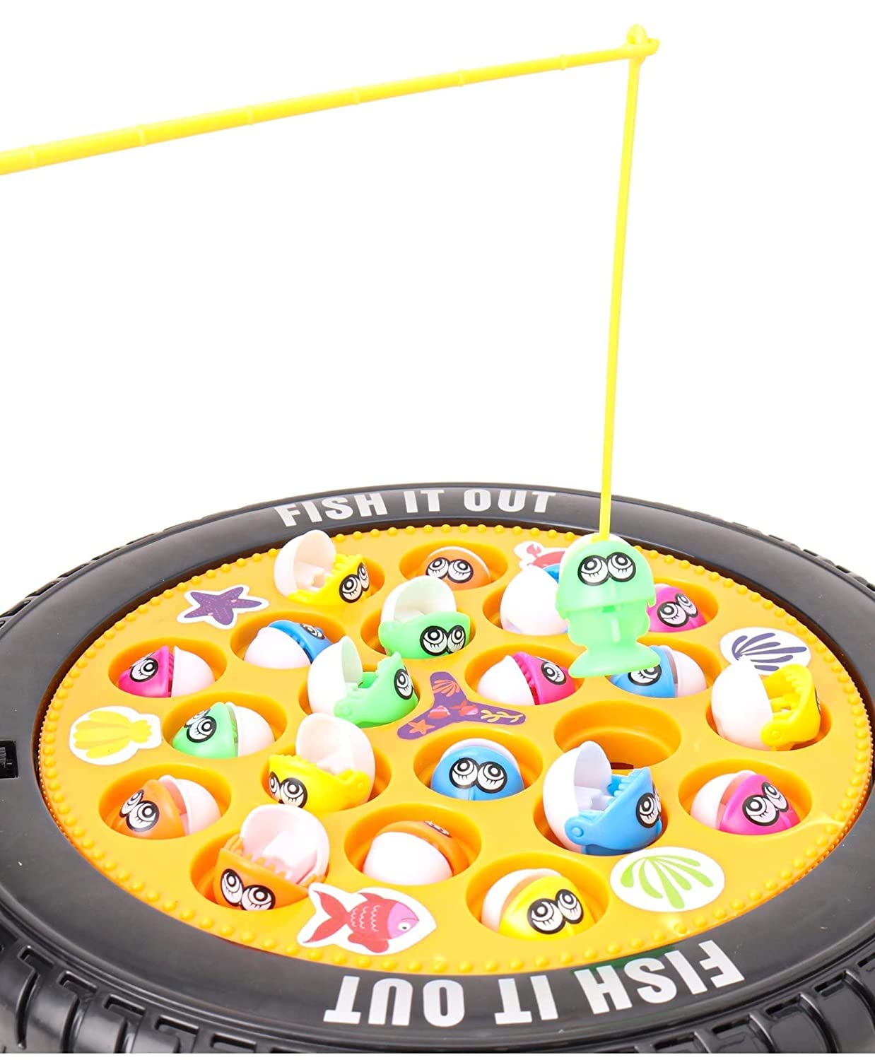 Storio Toys Musical Rotating Tyre Fishing Game Toy Fish Catching Game with big Round Pond & 4 Catching Sticks for Kids Age 2-9 For Kids - 4 Players | Educational and Fun Toddler Toy for Boys and Girls