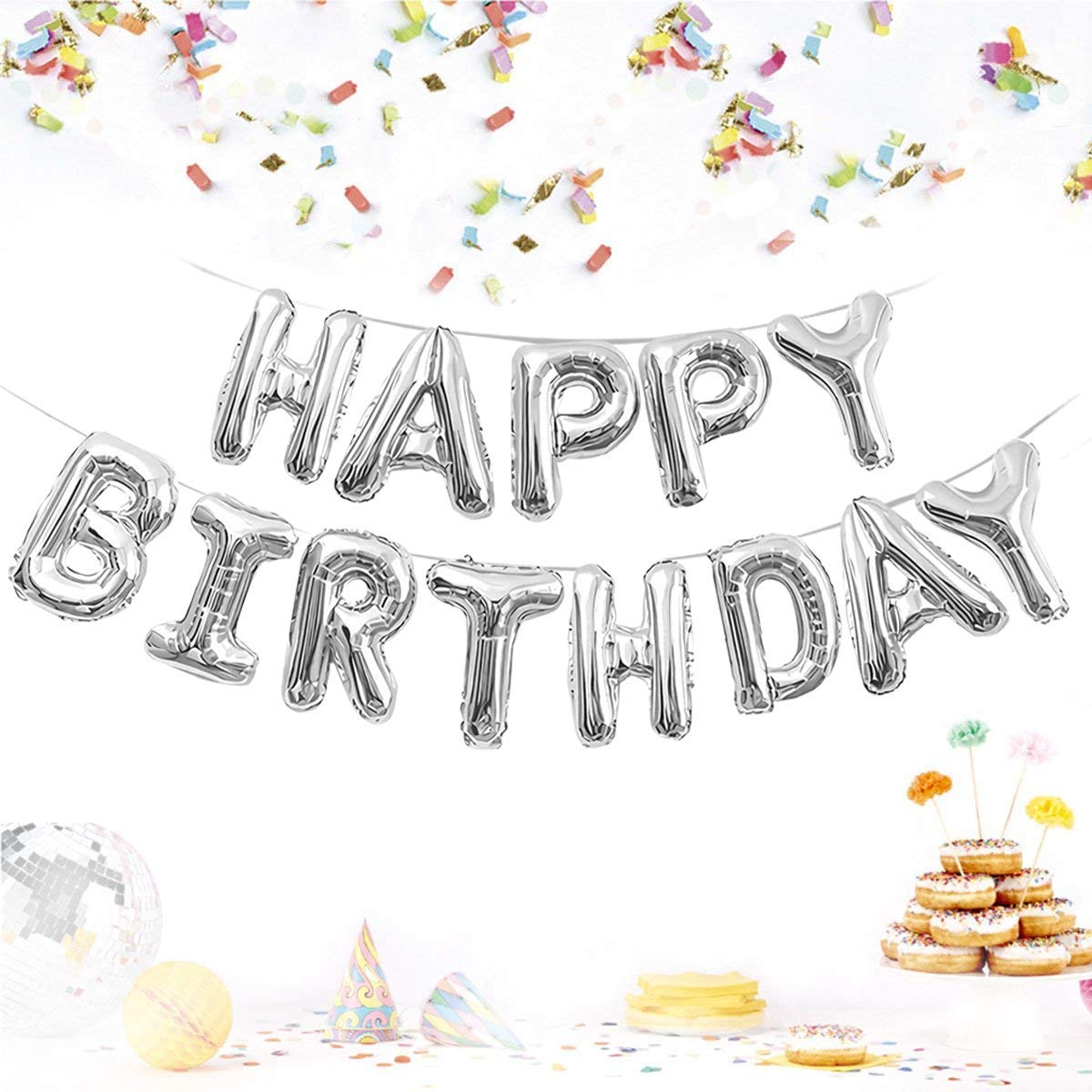 LUXZURY by Storio 16 Inch Happy Birthday Letter Foil Balloon Birthday Party Supplies, Happy Birthday Balloons for Party Decoration - Silver