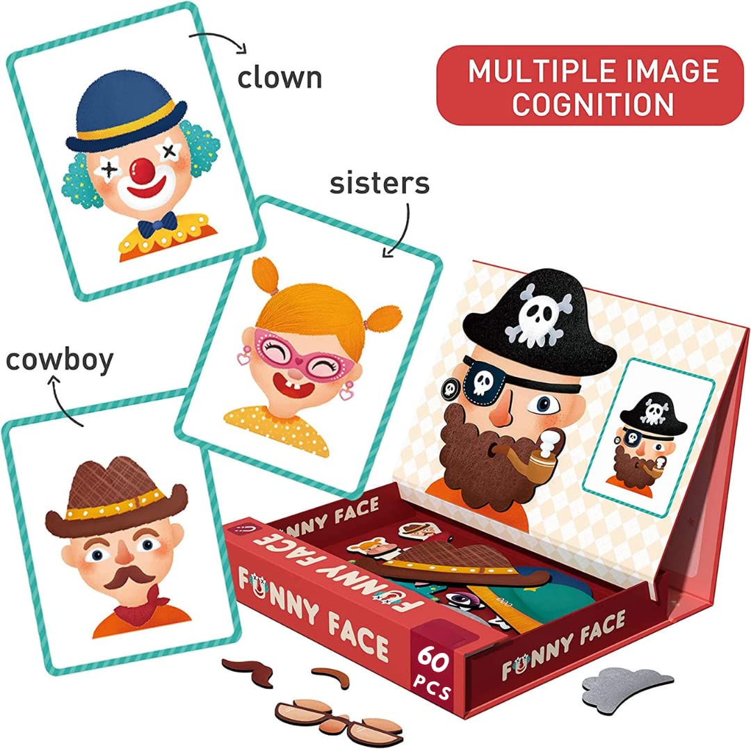 Storio Magnetic Box Series - Funny Faces Puzzles Toys With Reference Cards and Magnetic Board and Marker To Draw & Play Educational Toy for Kids 2 3 4 Years Boys Girls Montessori Gift Fun & Play for Baby (60 Magnet Pcs)