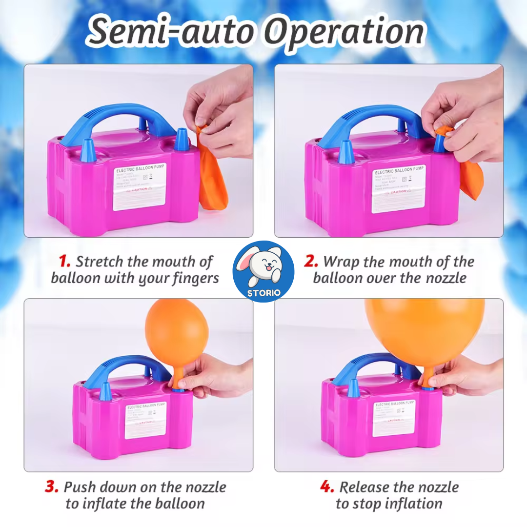 Storio High-Power Electric Balloon Inflator with Dual Nozzles - Ideal for Wedding Parties, Multi-Color