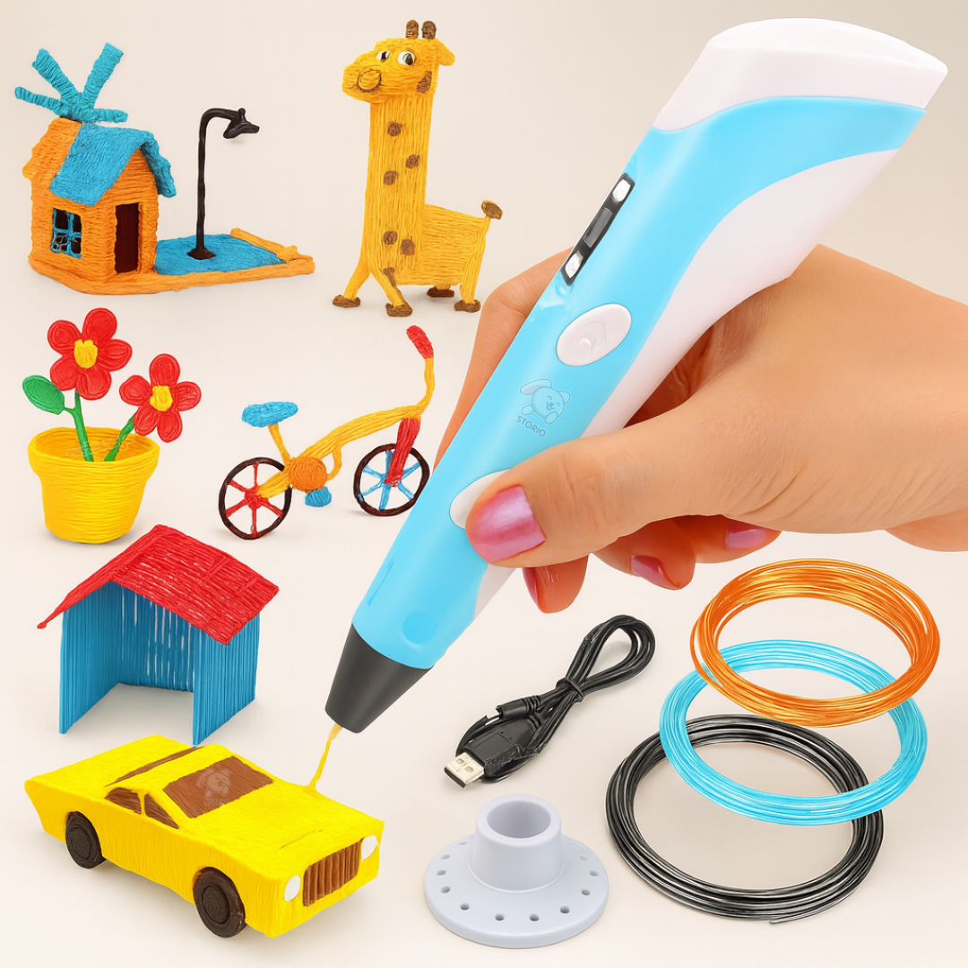 Storio 3D Pen with Adapter| 3D Pen for Kids| 3D Pen with 3 * 1.75MM PLA Filaments 10m Each| 3D Printing Pen | 3D Pen Set with PLA Filament Included - Ready to Create, Blue